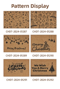 Pattern display of six Christmas door mats with festive snowflake and snowman designs