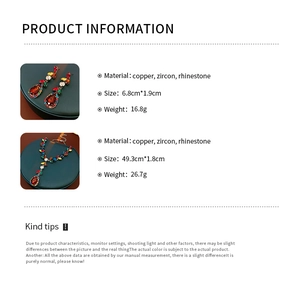 Detailed size and material information for vintage zircon leaf necklace and earrings set