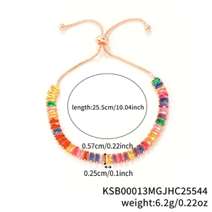 Bracelet tennis arc-en-ciel en or rose avec chaîne réglable et pierres de zircone colorées