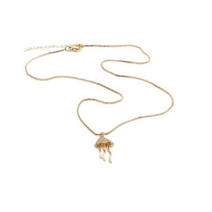 Gold jellyfish necklace with sparkling cubic zirconia on a classic box chain for women