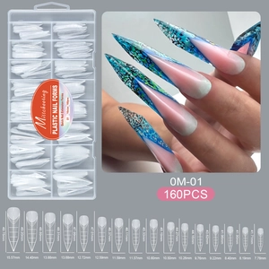Detailed size guide for 160 pieces extra long stiletto nail extension forms set