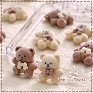 Cute bow tie bear nail art charms in brown and beige colors with plush matte finish