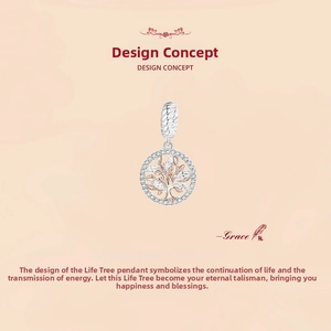 Macro detail of Tree of Life charm with rose gold accents and pavé set crystals