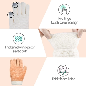 Women's wave pattern thick knit gloves with fleece lining and touch screen fingers