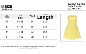Tableau des tailles détaillé pour robe bustier courte plissée en cm de XS à L