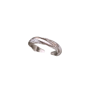 Twisted silver band ring with pavé cubic zirconia accents and adjustable opening