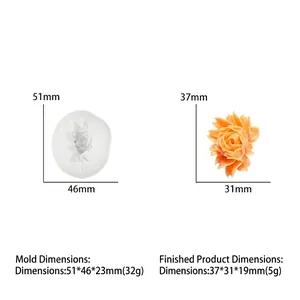Gedetailleerde afmetingen van DIY pioenbloem siliconen mal met de grootte van de zeep