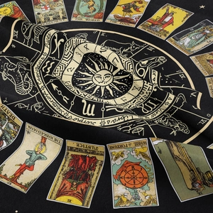 Detailansicht eines böhmischen Tarot-Wandteppichs mit Tierkreiszeichen und Astrologie