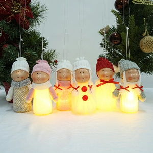 Christmas Tree Hanging Ornaments Luminous Knit Plush Angel Boy And Girl Dolls With LED Lights Holiday Home Decor Pendants