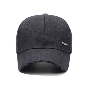 Winter baseball cap for men in dark grey twill with metal tag and SPORTS brim detail