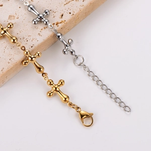 French style stainless steel cross bracelets in gold and silver with lobster clasp