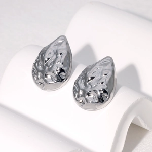 Boucles d'oreilles gouttes argentées texturées en acier inoxydable durable