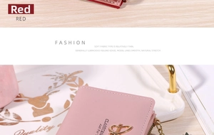 Close-up of pink and red PU leather wallets with gold zippers and tassel charms