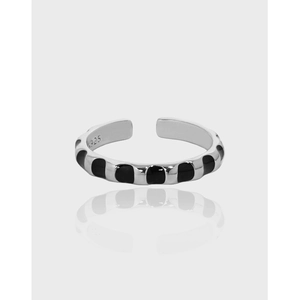Minimalist S925 Sterling Silver Open Ring For Women Korean Style Black Enamel Adjustable Finger Ring Fashion Jewelry