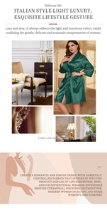 Detail eines smaragdgrünen Seidenmorgens mit Bindegürtel und luxuriösem Homewear-Stil