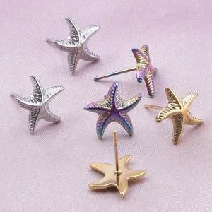 Starfish shaped 304 stainless steel earrings in silver, gold and rainbow plating