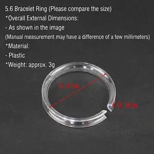 Detailed macro view of 5.6cm transparent plastic bracelet display ring with measurements
