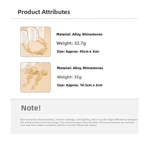 Detail view of gold floral necklace set with alloy rhinestone materials and size parameters
