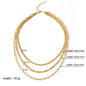 Three-layer 18k gold plated stainless steel necklace with adjustable layered chain links