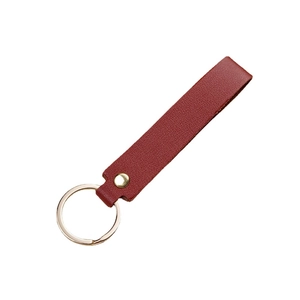 Solid burgundy leather keychain strap with premium gold metal ring on white background