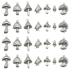 Set of 28 vintage silver alloy mushroom charms in 7 styles for DIY jewelry making