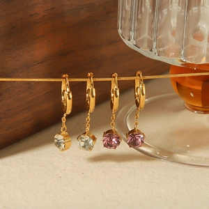 Orecchini A Cerchio Pendenti Retro Acciaio Inossidabile Placcato Oro 18K Zircone Rotondo Griffe Gioielli Stile Francese Donna
