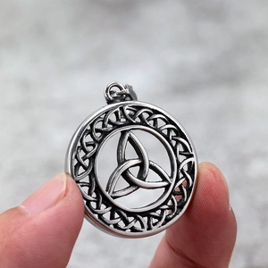 Vintage stainless steel Viking Celtic knot pendant with antique silver Triquetra design