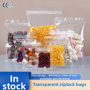 Detail showing various sizes of transparent resealable zipper bags for food storage