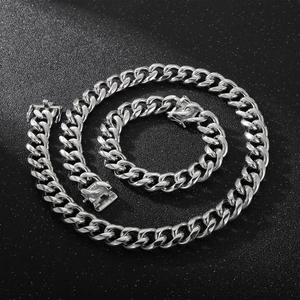 Collier Et Bracelet À Mailles Cubaines Pour Hommes Acier Inoxydable Hip-Hop Punk Streetwear Bijoux Polis Couleur Argent