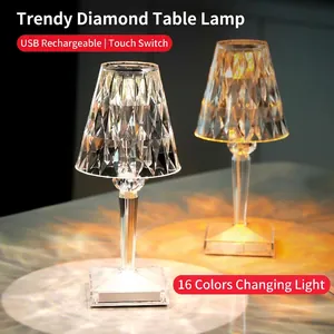 Crystal Diamond Table Lamp Acrylic 16 Colors RGB Touch Control USB Rechargeable Dimmable LED Night Light For Bedroom