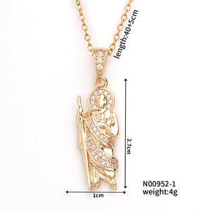 Close-up of gold-plated religious priest pendant with precise size and weight measurements