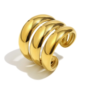 Bague ajustable triple couche en acier inoxydable doré 18K au design minimaliste