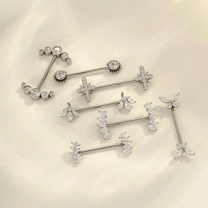 G23 titanium butterfly and crescent moon nipple rings with cubic zirconia stones