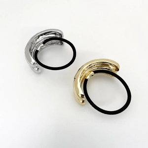Set of gold and silver irregular metallic wave hair ties with high elastic black bands