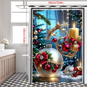 Rideau de douche de Noël avec boules dorées et bougies, tissu imperméable de 180cm