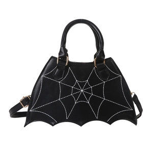 Gothic bat-wing shaped handbag with spider web stitching and adjustable strap