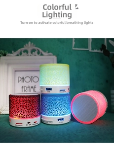 Detail of crack pattern LED speakers showing USB and MicroSD ports with colorful lights