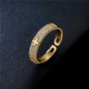 Cross Open Ring Copper 18K Gold Plated Micro Pave Zircon Geometric Adjustable Jewelry For Women