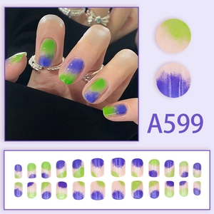 24pcs purple and green gradient press-on nails set with A599 watercolor artistic finish