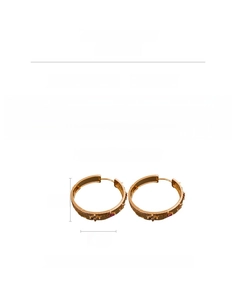 Detailed spec sheet for rose gold flower hoop earrings with zircon and copper dimensions