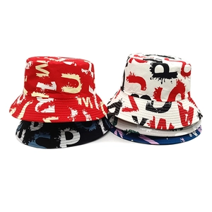 Bob Imprimé Lettres Graffiti Polyester Protection Solaire Streetwear Casual Chapeau De Pêcheur Hommes Femmes