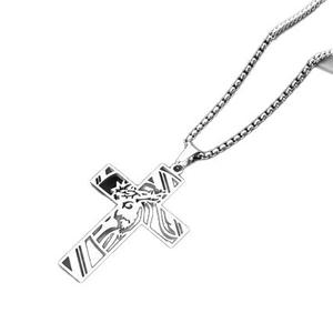 Hollow out Jesus cross necklace in stainless steel with a classic box chain