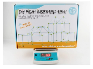 Detailed view of 132pcs DIY kids tent set packaging weighed at 2.29kg for shipping