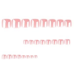 Glossy nude pink press-on toenails set featuring 24 pieces for a perfect pedicure look