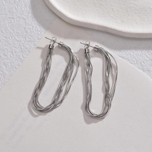 Minimalist silver fringe tassel earrings with sleek multi-strand metal snake chains