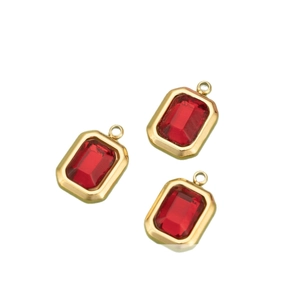Three gold-plated rectangular red crystal heart pendants for DIY jewelry making