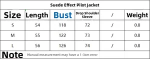 Tableau des tailles détaillé pour veste bomber effet daim femme avec mesures précises