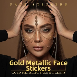 Gold metallic face stickers temporary freckle tattoos for women party makeup festival decor.