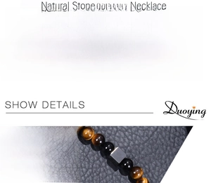Detail of 8mm tiger eye and black magnetic stone necklace with 50cm circumference specs