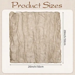 Size chart for 20x20 inch bohemian cheesecloth napkins showing fabric dimensions and texture